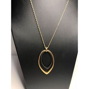 318 Lucky brand goldtone & black teardrop boho pendant necklace 29"-31" new